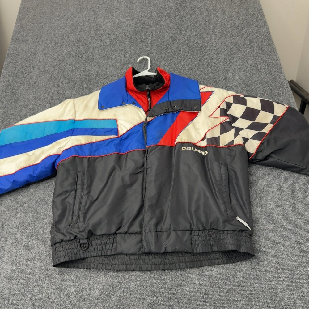 Vintage Polaris Indy Jacket Mens 2XL Black White Blue Red Puffer Racing